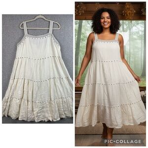 Old Navy maxi dress sleeveless XL tiered embroidered boho cruise tropical